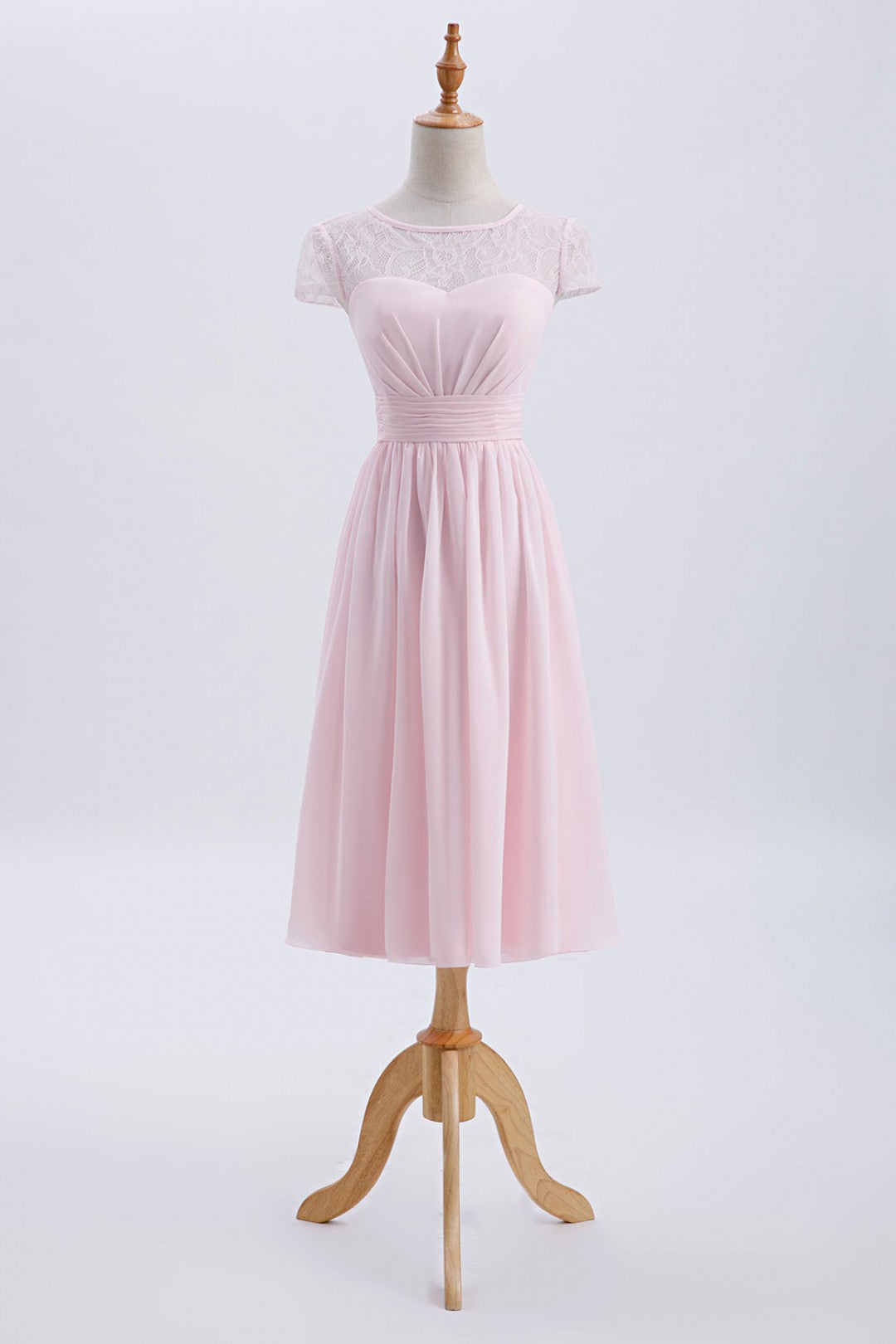 Prinses Pink Chiffon en Lace Short Sheeves Bruidsmeisje jurk