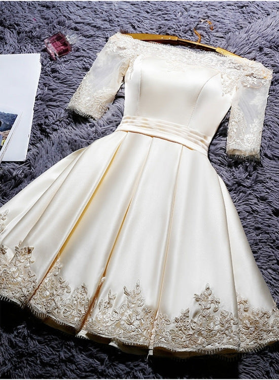 Champagne Knee Length Homecoming Dress, Satin Homecoming Dress