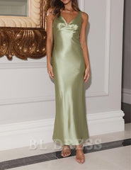 Elegant V Neck Backless Sleeveless Satin formal dresses Bridesmaid Dresses evening gown Prom Dress