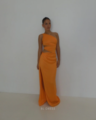 Sheath Simple One Shoulder Satin formal dresses Bridesmaid Dresses evening gown Prom Dress