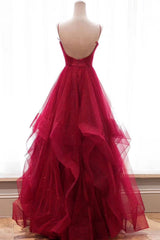 V Neck Backless Burgundy Prom Dresses, Burgundy Backless Wedding Dresses, Burgundy Prom Gown