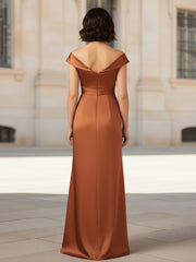 Pleated V-neck Stretch Satin Bodycon Dress Rust
