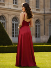 Beaded Corset Spaghetti Straps A-Line Long Dress Burgundy