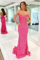 Mermaid Sweetheart Fuchsia Long Prom Dress with Sequins Sparkly