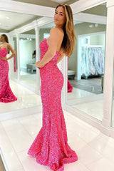 Mermaid Sweetheart Fuchsia Long Prom Dress with Sequins Sparkly