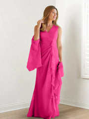 Wrap body/column V-neck sleeveless wrap body mother of the bride dress