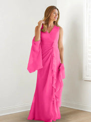 Wrap body/column V-neck sleeveless wrap body mother of the bride dress