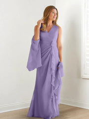 Wrap body/column V-neck sleeveless wrap body mother of the bride dress