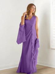 Wrap body/column V-neck sleeveless wrap body mother of the bride dress