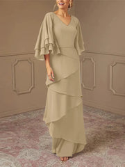 Slim fit/pillar V-neck mother of the bride dress