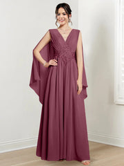 A-line/Princess V-neck to floor length mother of the bride dress