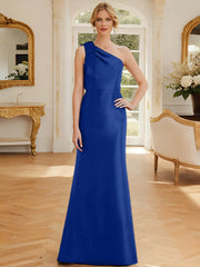 Tight fit/straight leg one shoulder sleeveless satin bow mother of the bride dress