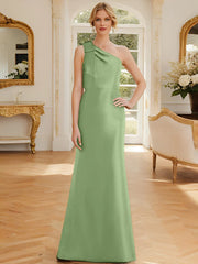 Tight fit/straight leg one shoulder sleeveless satin bow mother of the bride dress