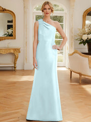 Tight fit/straight leg one shoulder sleeveless satin bow mother of the bride dress