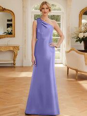 Tight fit/straight leg one shoulder sleeveless satin bow mother of the bride dress