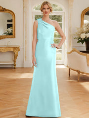 Tight fit/straight leg one shoulder sleeveless satin bow mother of the bride dress