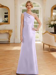 Tight fit/straight leg one shoulder sleeveless satin bow mother of the bride dress
