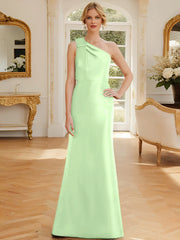 Tight fit/straight leg one shoulder sleeveless satin bow mother of the bride dress