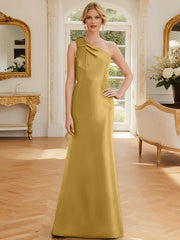 Tight fit/straight leg one shoulder sleeveless satin bow mother of the bride dress