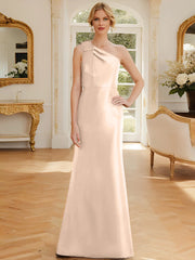 Tight fit/straight leg one shoulder sleeveless satin bow mother of the bride dress