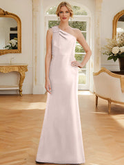 Tight fit/straight leg one shoulder sleeveless satin bow mother of the bride dress