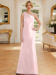 Tight fit/straight leg one shoulder sleeveless satin bow mother of the bride dress