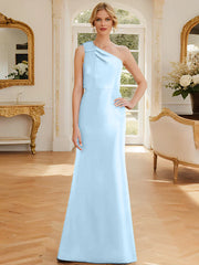 Tight fit/straight leg one shoulder sleeveless satin bow mother of the bride dress