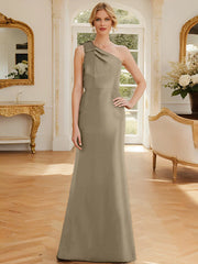 Tight fit/straight leg one shoulder sleeveless satin bow mother of the bride dress