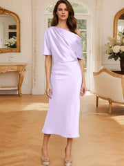 Tight fit/straight cut off shoulder mother of the bride dress