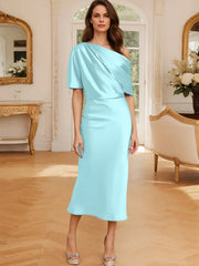 Tight fit/straight cut off shoulder mother of the bride dress