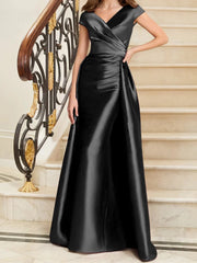 Tight fit/straight V-neck sleeveless satin mother of the bride dresses