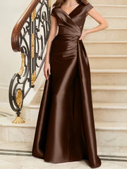 Tight fit/straight V-neck sleeveless satin mother of the bride dresses