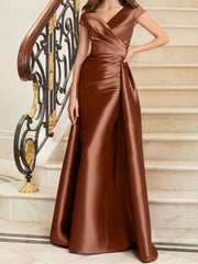 Tight fit/straight V-neck sleeveless satin mother of the bride dresses
