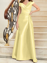 Tight fit/straight V-neck sleeveless satin mother of the bride dresses