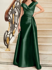 Tight fit/straight V-neck sleeveless satin mother of the bride dresses