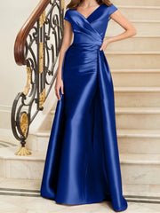 Tight fit/straight V-neck sleeveless satin mother of the bride dresses