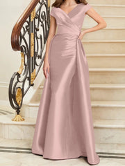 Tight fit/straight V-neck sleeveless satin mother of the bride dresses
