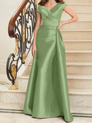 Tight fit/straight V-neck sleeveless satin mother of the bride dresses