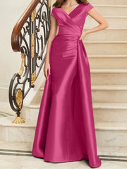 Tight fit/straight V-neck sleeveless satin mother of the bride dresses