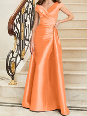 Tight fit/straight V-neck sleeveless satin mother of the bride dresses