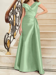 Tight fit/straight V-neck sleeveless satin mother of the bride dresses