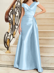 Tight fit/straight V-neck sleeveless satin mother of the bride dresses
