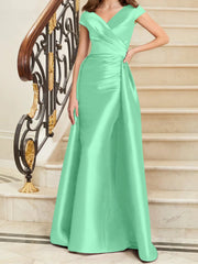 Tight fit/straight V-neck sleeveless satin mother of the bride dresses