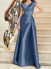 Tight fit/straight V-neck sleeveless satin mother of the bride dresses