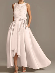 A-line/Princess collar sleeveless pleated lace mother of the bride dress