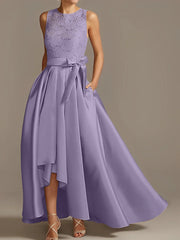 A-line/Princess collar sleeveless pleated lace mother of the bride dress