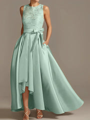 A-line/Princess collar sleeveless pleated lace mother of the bride dress