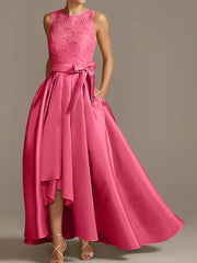 A-line/Princess collar sleeveless pleated lace mother of the bride dress