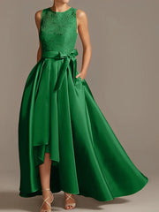 A-line/Princess collar sleeveless pleated lace mother of the bride dress