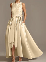 A-line/Princess collar sleeveless pleated lace mother of the bride dress
